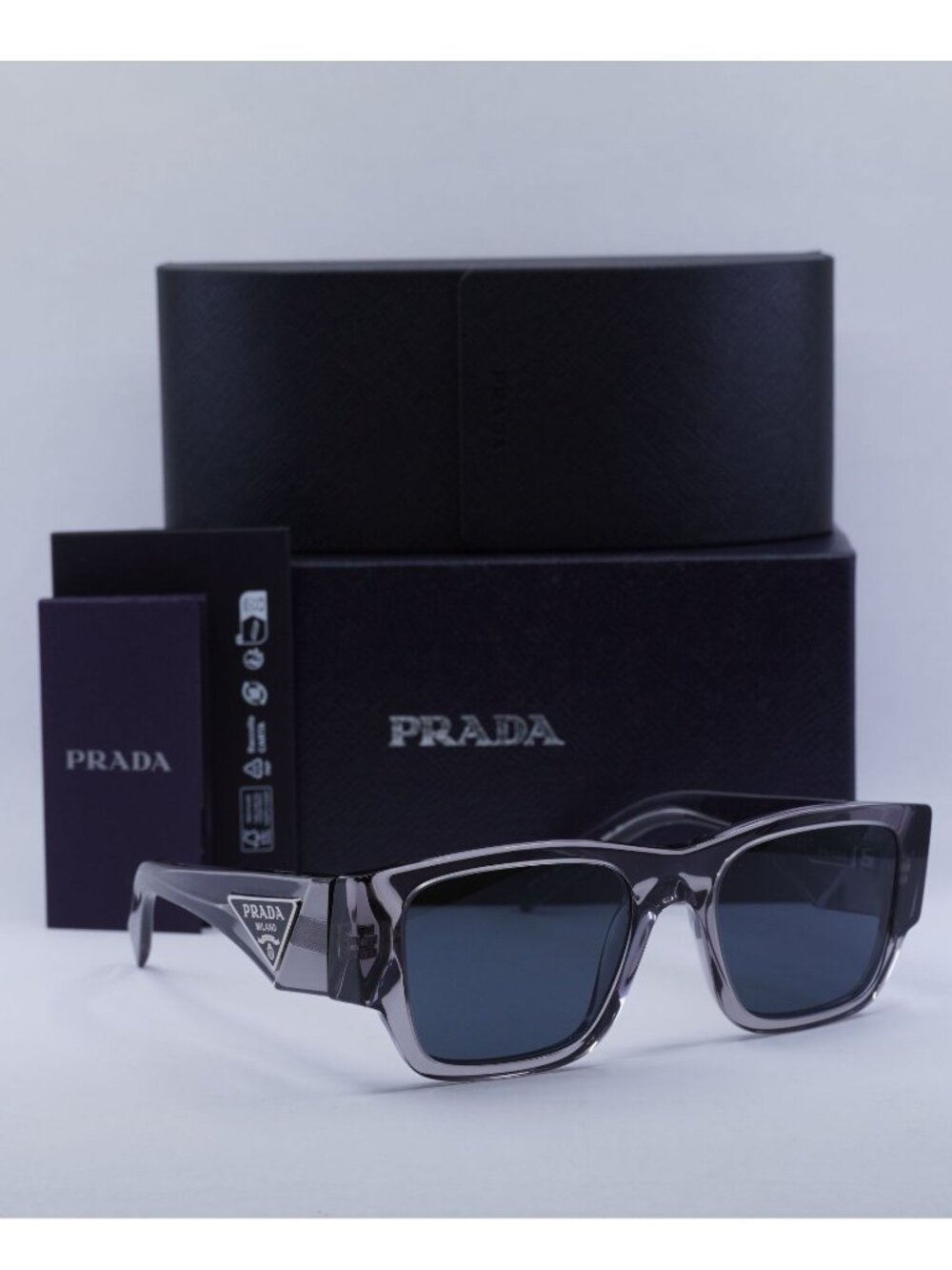 Prada PR10ZS 16Z70B Square Sunglasses – Transparent Asphalt\Dark Grey